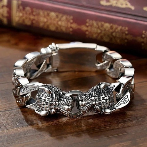 Men silver dragon bracelet - men's,