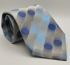 Grey Blue Silk Tie Marks and Spencers Retro Pattern