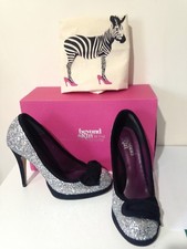 Beyond Skin Silver Glitter Salma High Heeled Pumps Size 5 Boxed (Vegan)