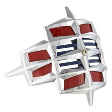 LAMBRETTA LI SERIES 1 AND 2 CHROME RED AND BLUE HORN CAST GRILL EMBELLISHER