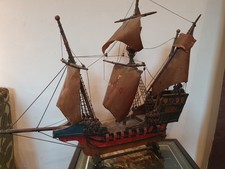 Large antique wooden model sailing ship pirate galleon.