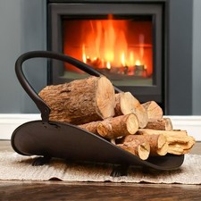 Log Wood Holder Basket Fire Metal Black Firewood Accessory Fireplace Scuttle