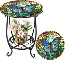 Outdoor Side Table Round Small Mosaic Patio Accent 14 Inch, Multi Color 