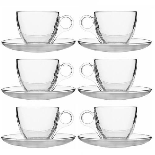 6pcs glass cup saucer set - &,