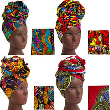Head Wrap Head Scarf Wax African Print Fabric 100% Cotton Turban 21"x71" Women