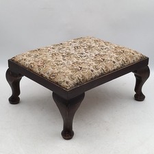 VTG Charming Floral Tapestry Footstool Queen Anne Legs Wooden Frame Upholstered