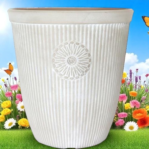 Tall white ribbed - ribbed, planter