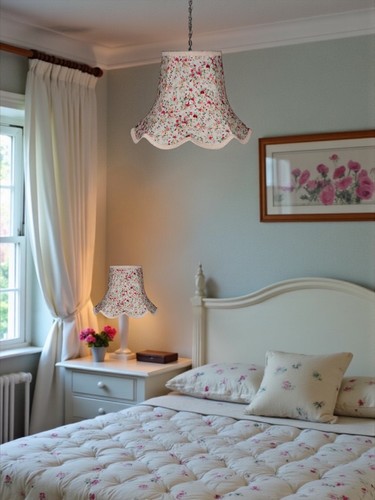 Pink floral table - , lampshades