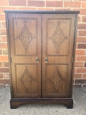 Dark Oak Double Swinging Door Drinks Cabinet CD Storage Unit Cupboard Vintage 