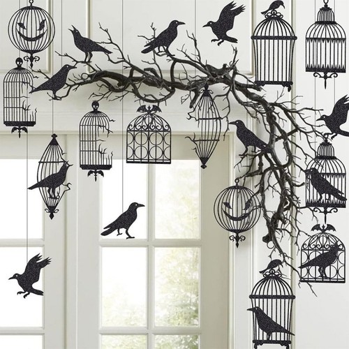 24pcs black crow decorations - crow,