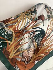 Vintage Neck Scarf Head Scarf Green Duck Print Large Square Shape