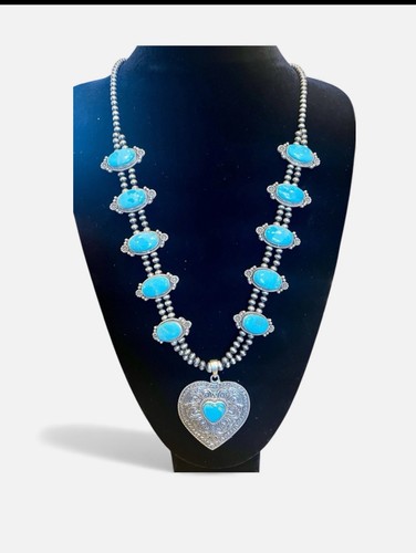 Turquoise silver necklace - silver,