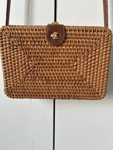 Brown woven wicker - wicker, leather