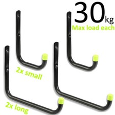 4x Heavy Duty J Storage Hooks Garage Tool Bike Ladder Wall Large Small Brackets