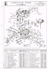 FIAT 124 SPORT SPIDER / COUPE WEBER 34 DHS 10  CARB PARTS LIST BULLETIN (I TEXT)