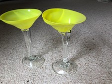Beautiful pair of Art Deco cocktail glasses. Stunning yellow and clear glass