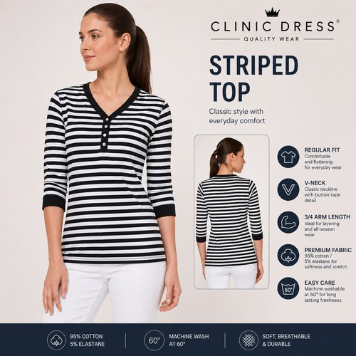 Womens striped henley - womens, 3/4