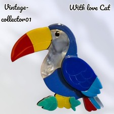 Modern Arcrylic Handmade BROOCH 2D Exotic Vibrant Toucan Bird Colourful BN 