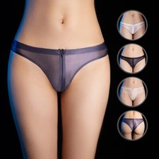 Women's Sheer Briefs Underwear with Zip up Open Crotch and Glossy Finish