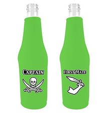Captain and First Mate Pirate Beer Bottle Coolies, Set of 2, Choice of Colors
