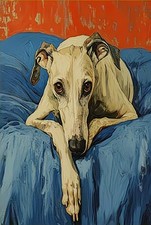 Greyhound on Sofa Oil Painting