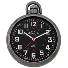 Gotham Men's Gunmetal Stainless Steel Mechanical Railroad Style Pocket Watch