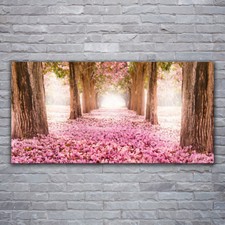 Print on Glass Wall art 120x60 Picture Image Footpath Tree Trunks Nature
