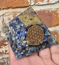 Natural Lapis Lazuli Orgonite Pyramid Flowers Of Life Energy Booster Positive
