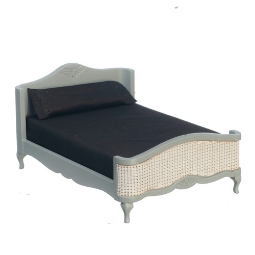 Dolls house double bed - dolls, grey