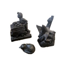 Handcrafted In Coal Figurine Ornaments Miner, Dragon & Cat Bundle Set Of 3 A3