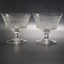 Lady Hamilton Pall Mall Crystal Glasses 140ml Vintage Etched Stemware x2 c1920