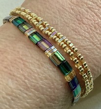 Miyuki Crystal Magic Blue Tila Tiles Set Of 2 Stretch Bracelets Approx 17-18cm