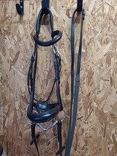 Kieffer Leather Cavesson Bridle,Bit  & Reins, Warmblood Size. Black (Ref:319Y)