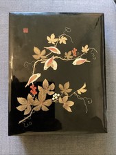 Vintage Black Laquered Hand Painted Jewellery Box With Birds