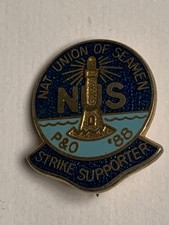 National Union of Seamen P and O 1988 strike supporter badge in blue and gold