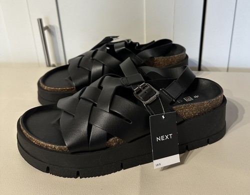 Black leather flatform chunky - black,