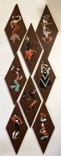 8 Vintage MCM Calipso Dancers Turner Wall Accessory Diamond Wood Art Plaques