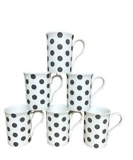 6 dark grey polka dot mugs set white fine bone china tea mug coffee cup set