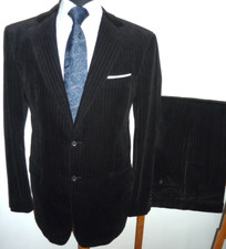Peter Van Holland Black Striped Velvet Suit 42 R Jacket Trousers W 36 L 31