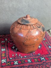 Sasak Pottery Lided Jar Vase Hand Painted Earthenware Boho Decor Indonesian