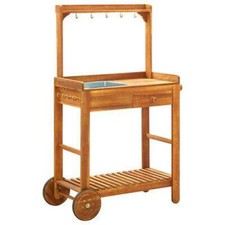 Wooden Kitchen Trolley Wood Garden Outdoor Patio Storage Drawer Shelf Hook Tray