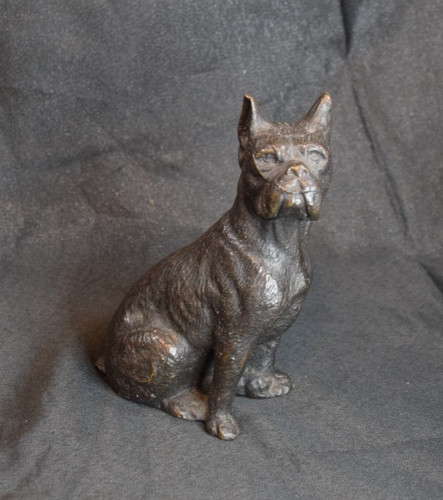 Vintage cast bronze dog - bronze, boxer