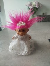 Vintage 80s Russ Troll Doll Pink Hair Wedding Dress Bride 20 cm From Tip Of Her 