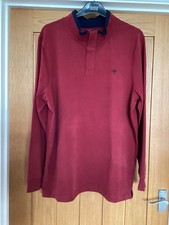 Fynch Hatton Mens Sweatshirt Jumper 100% Cotton Vermilion Red Navy Trim XXL NWOT