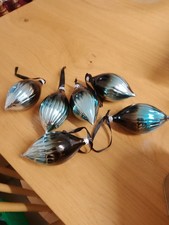 6 Christmas Baubles, Black And Turquoise,Good Condition