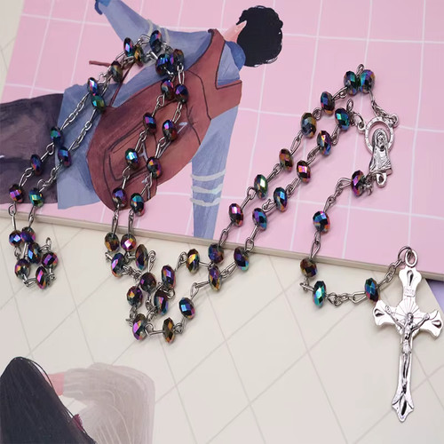 6mm crystal rosary necklace - crystal,