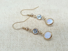 9ct Yellow Gold Blue Topaz and Moonstone Earrings 9K Natural Stones Drop Dangle