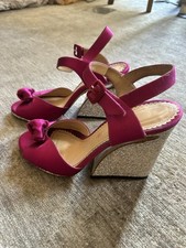 Charlotte Olympia Silk Sequin Hot Pink Wedge Sandals