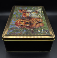 Collectable Large Cookie Biscuit Tin with Embossed Image of Dog and Cats