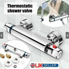 Bathroom Exposed Bar Thermostatic Shower Mixer Valve Tap Chrome 1/2" Outlet UK